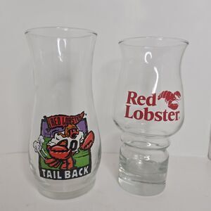 Lot of 2 Vintage Red Lobster Hurricane Drink Glasses *Different Designs